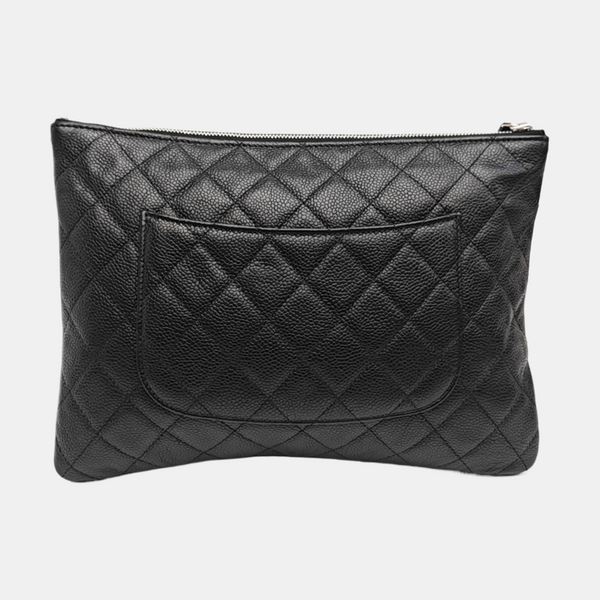 Quilted Grained Calfskin Clutch Black