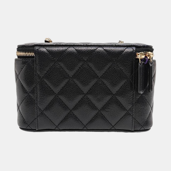 VANITY CASE Small Quilted Grained Calfskin Black