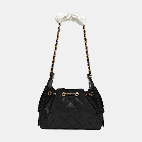 CHANEL 25 Mini Quilted Grained Calfskin Black