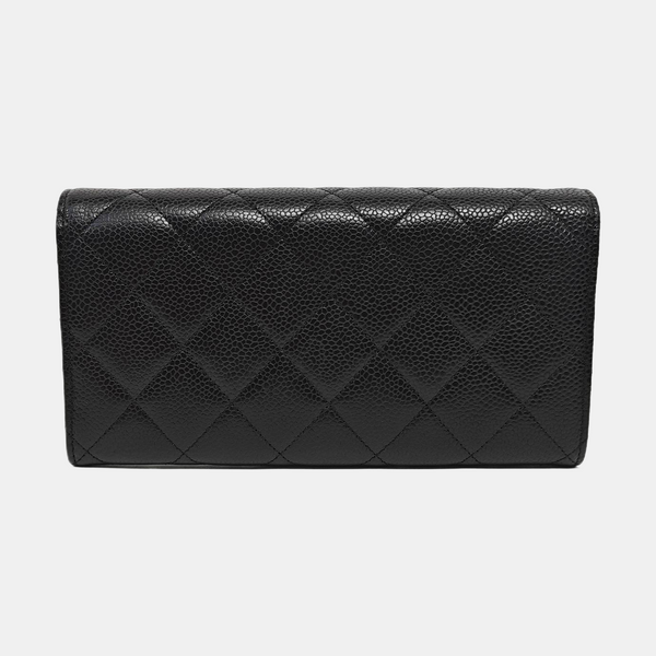 Quilted Grained Calfskin Wallet Black
