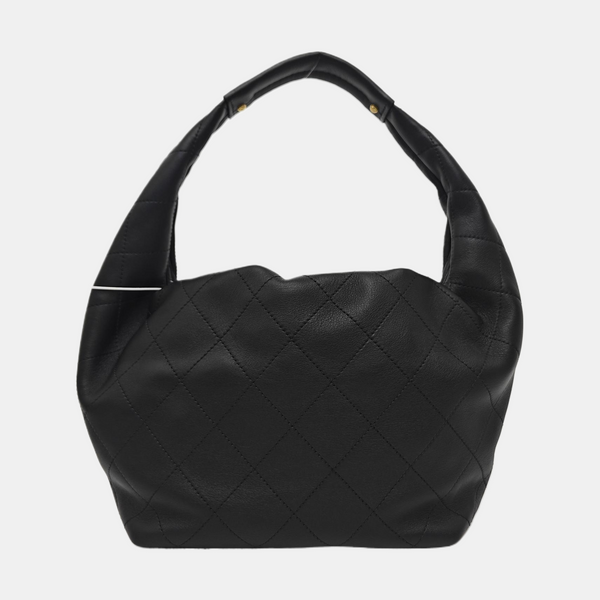 Quilted Calfskin Top Handle Bag Black