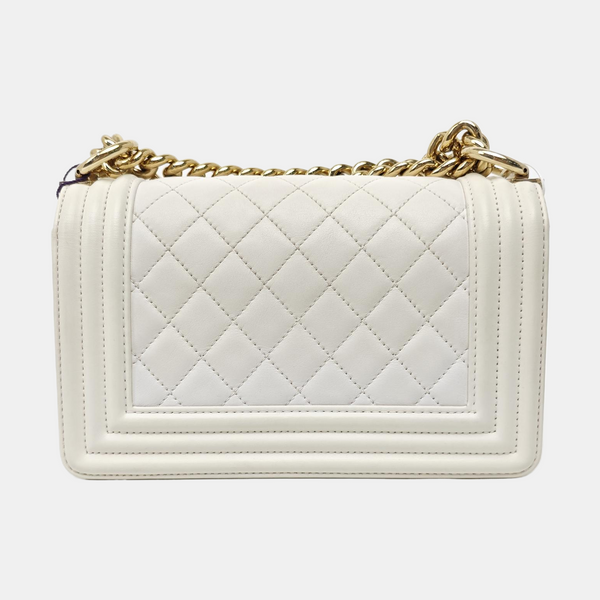 BOY CHANEL Small Quilted Calfskin White