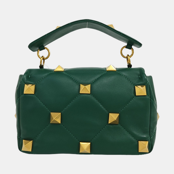Roman Stud Medium Quilted Lambskin Green