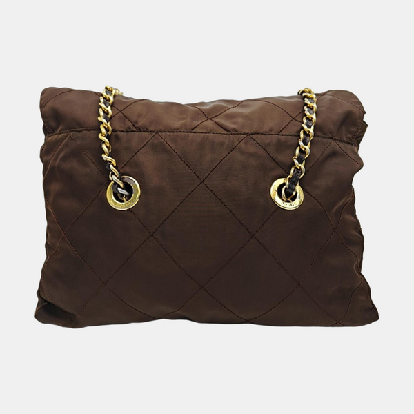 Quilted Nylon Shoulder Bag Brown