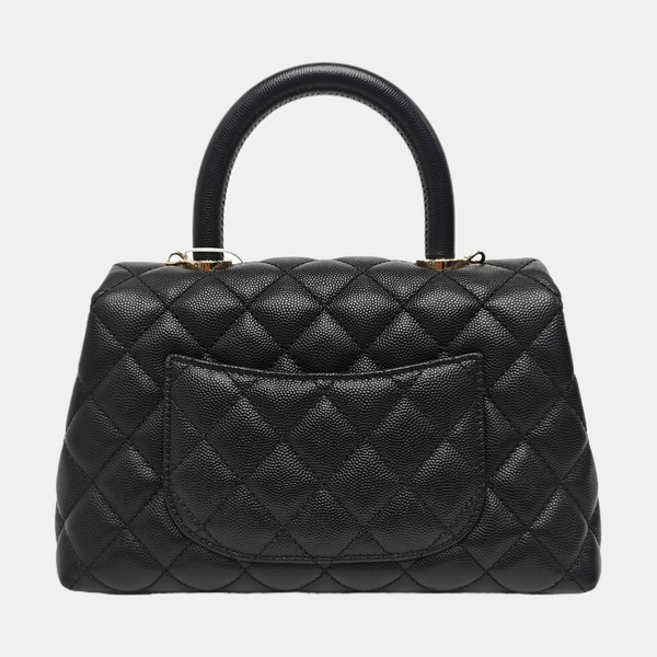 COCO HANDLE Small Quilted Grained Calfskin Black