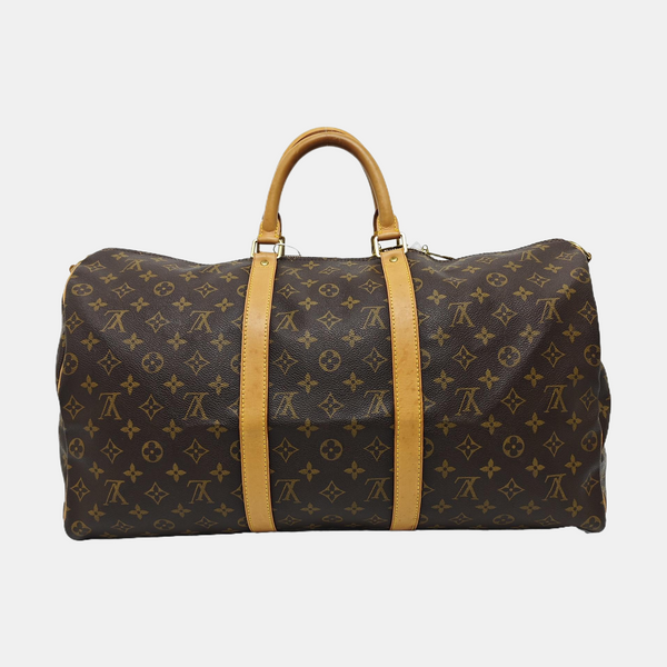 KEEPALL 50 Monogram Coated Canvas Brown
