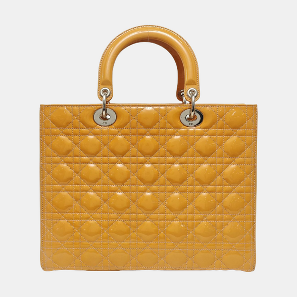 Authenticated pre-owned Lady Dior Large Quilted Patent Leather Yellow - Tote Bag at Looply