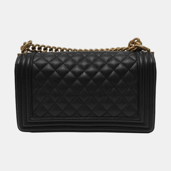 BOY CHANEL Medium Quilted Grained Calfskin Black