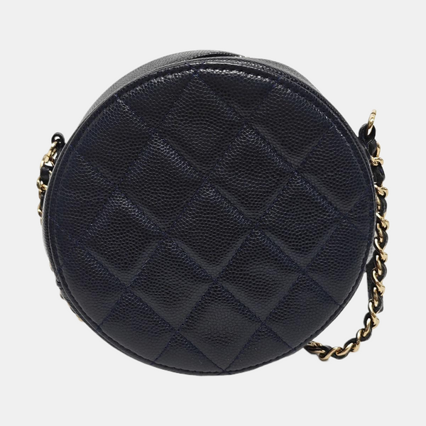 ROUND Quilted Grained Calfskin Blue
