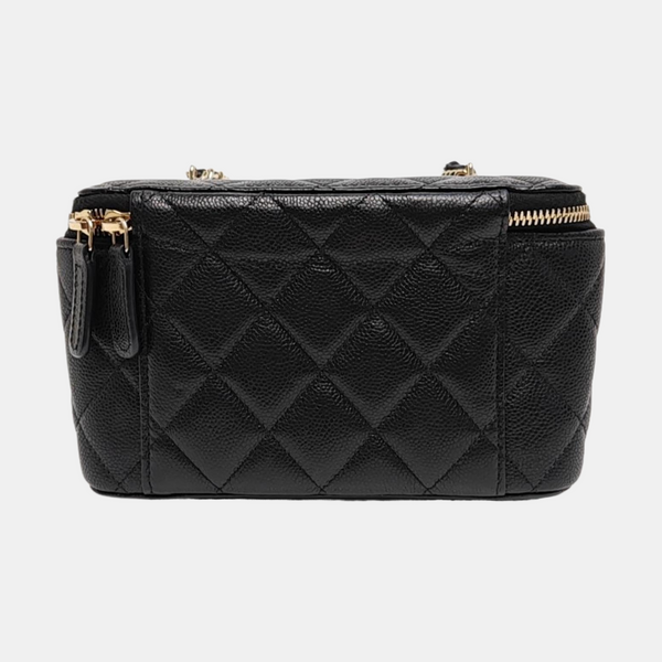 Authenticated pre-owned VANITY CASE Quilted Grained Calfskin Black - Crossbody Bag at Looply