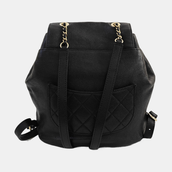 Quilted Grained Calfskin Backpack Black