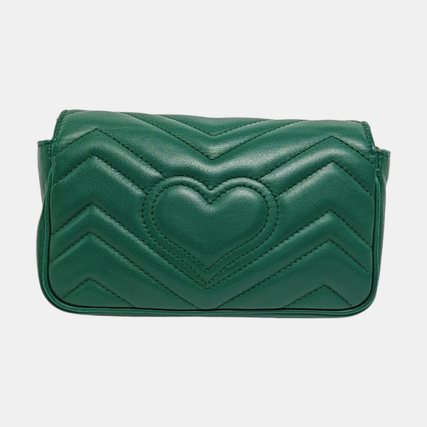 Authenticated pre-owned GG Marmont Mini Quilted Calfskin Green - Shoulder Bag at Looply