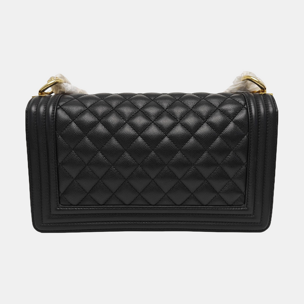 BOY CHANEL Medium Quilted Grained Calfskin Black