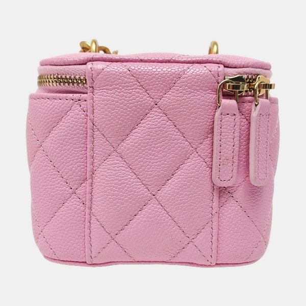VANITY CASE Small Quilted Grained Calfskin Pink