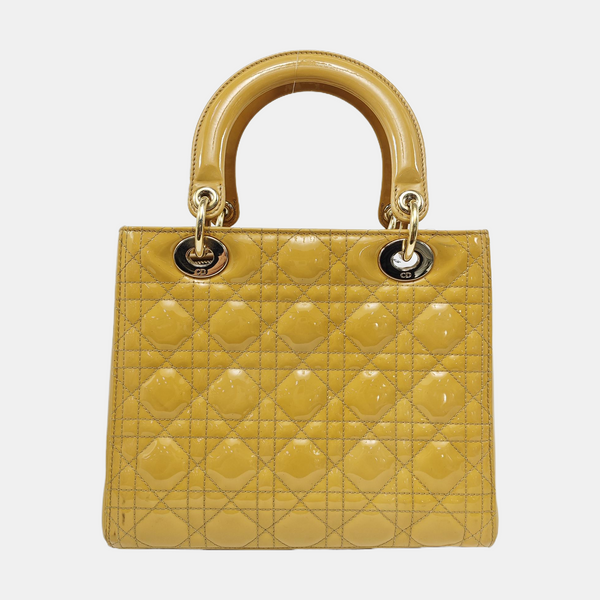 Lady Dior Medium Cannage Patent Leather Yellow