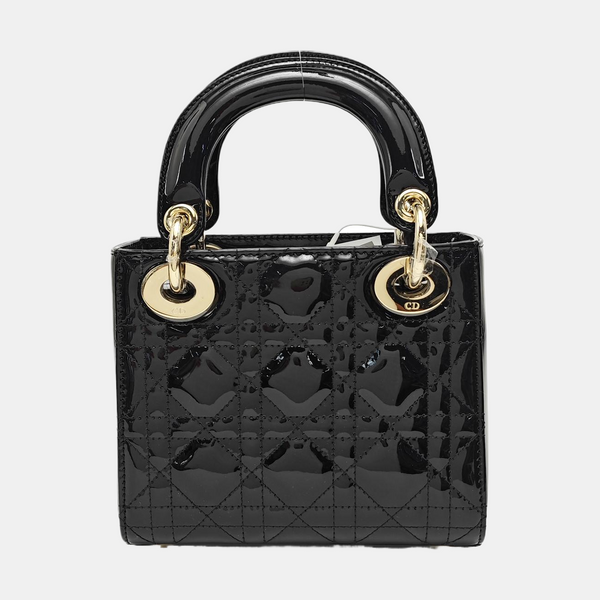 Lady Dior Mini Cannage Patent Leather Black