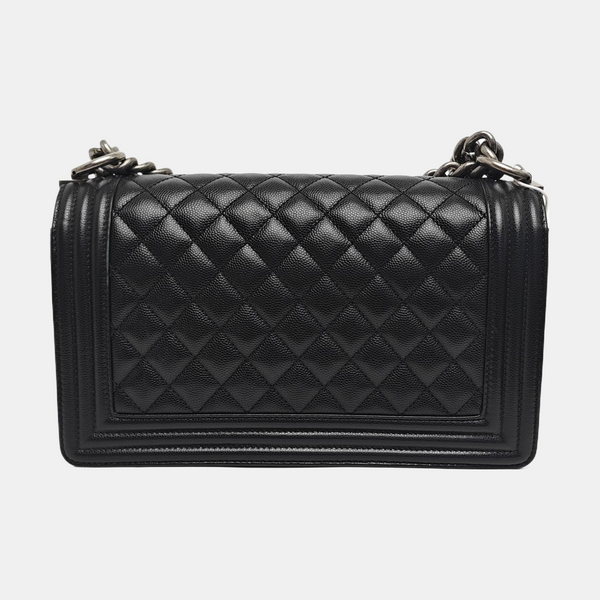 BOY CHANEL Medium Quilted Grained Calfskin Black