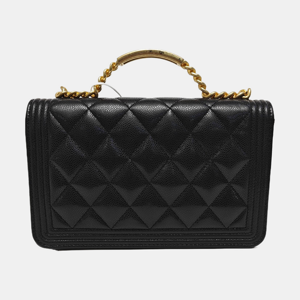 BOY CHANEL Mini Quilted Grained Calfskin Black