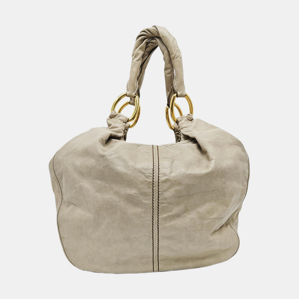Leather Top Handle Bag Beige