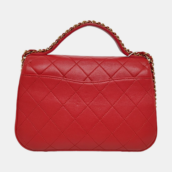 CHAIN INFINITY TOP HANDLE Medium Quilted Lambskin Red