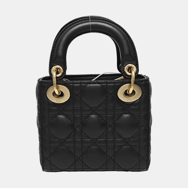 Authenticated pre-owned Lady Dior Super Mini Quilted Lambskin Black - Tote Bag at Looply