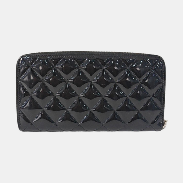 Quilted Patent Leather Wallet Black