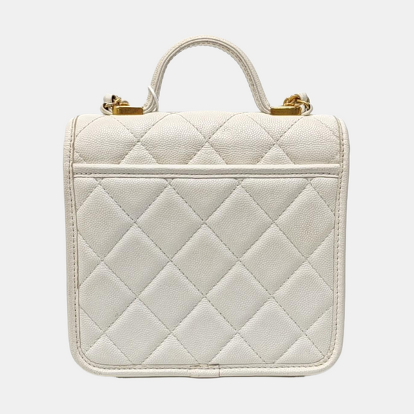 Quilted Grained Calfskin Shoulder Bag Small White