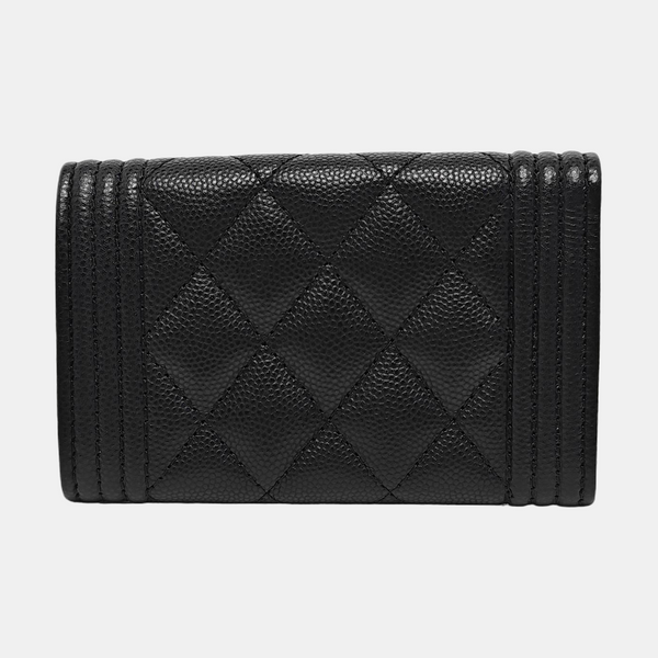 BOY CHANEL Quilted Grained Calfskin Black Wallet