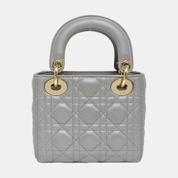 Lady Dior Mini Cannage Lambskin Gray