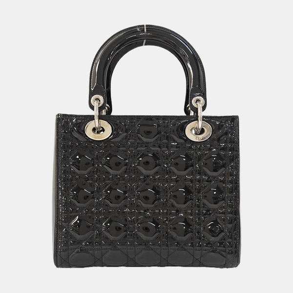 Lady Dior Medium Cannage Patent Leather Black