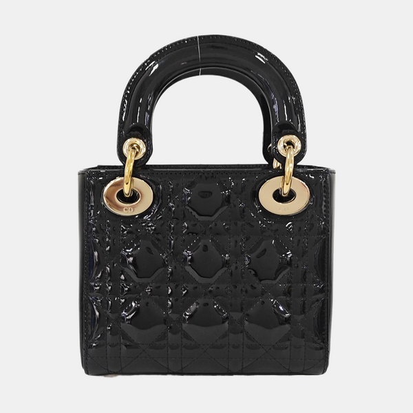 Lady Dior Mini Cannage Patent Leather Black