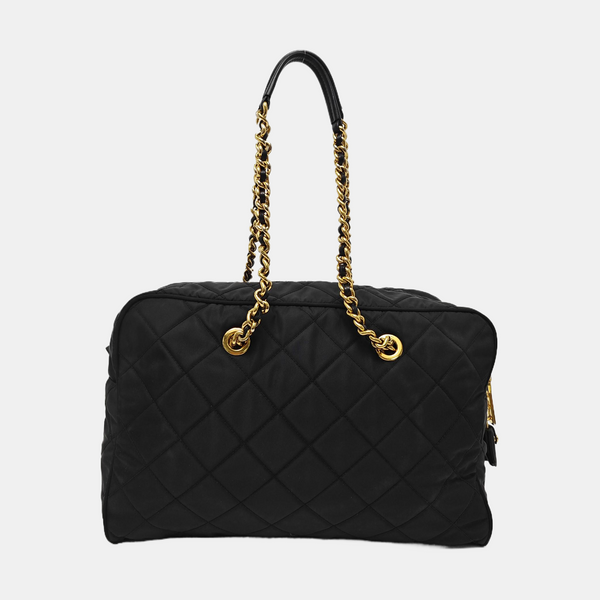 Quilted Nylon Shoulder Bag Black
