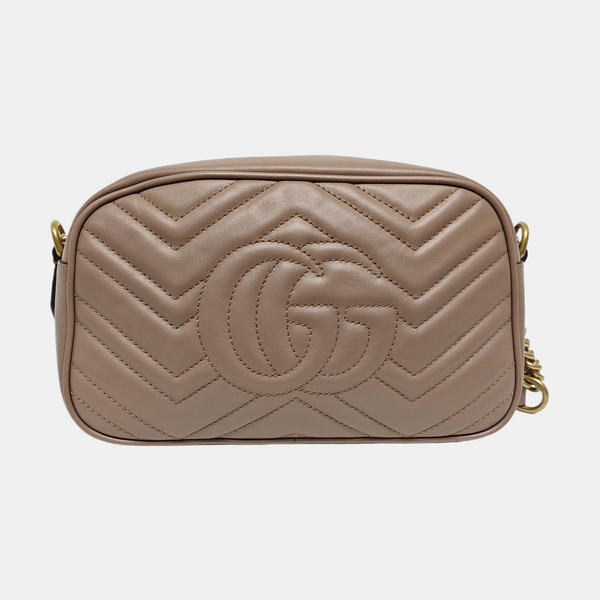Authenticated pre-owned GG Marmont Small Quilted Calfskin Beige - Shoulder Bag at Looply