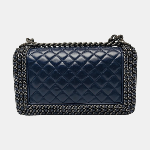 Authenticated pre-owned BOY CHANEL Medium Quilted Calfskin Blue - Crossbody Bag at Looply