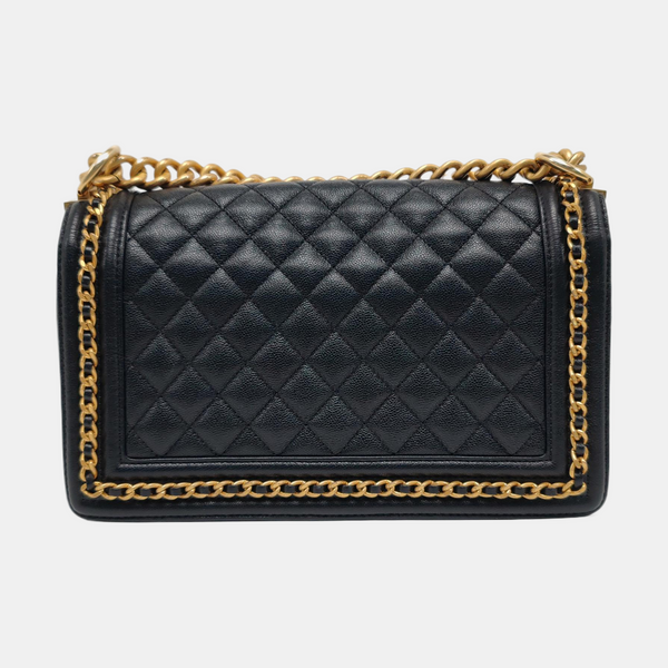 BOY CHANEL Medium Quilted Grained Calfskin Black