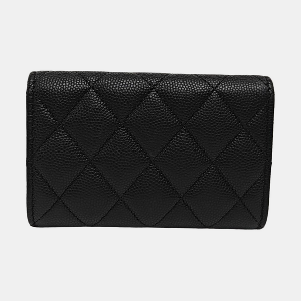 Quilted Grained Calfskin Card Holder Black