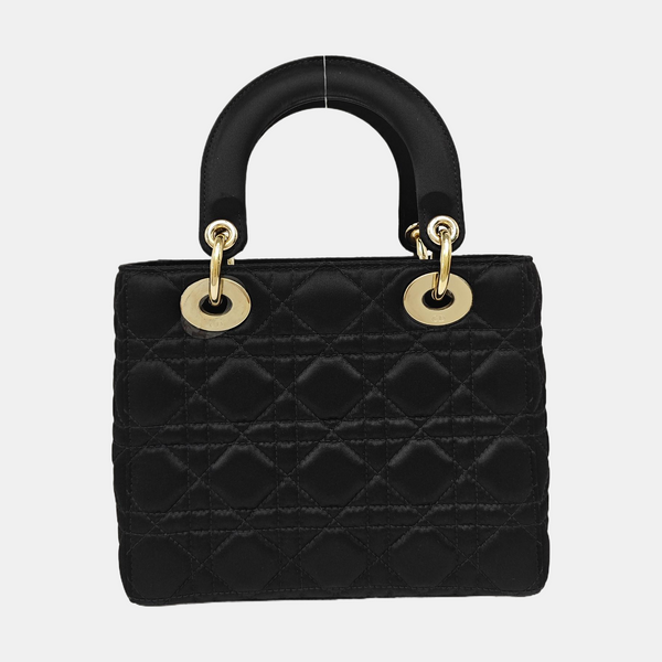 Lady Dior Small Cannage Silk Satin Black