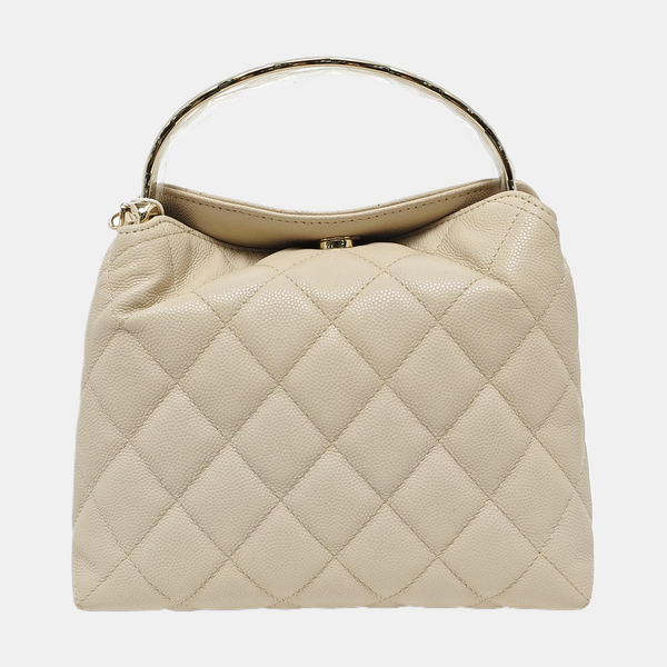 Quilted Grained Calfskin Beige