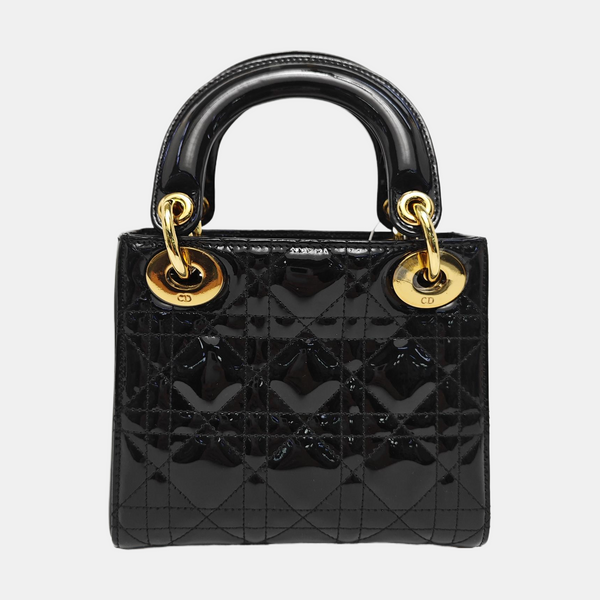 Lady Dior Mini Cannage Patent Leather Black