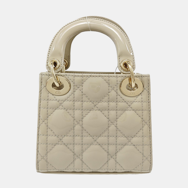 Lady Dior Super Mini Cannage Patent Leather Beige