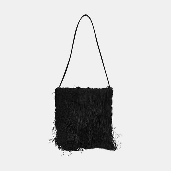Silk Satin Top Handle Bag Black