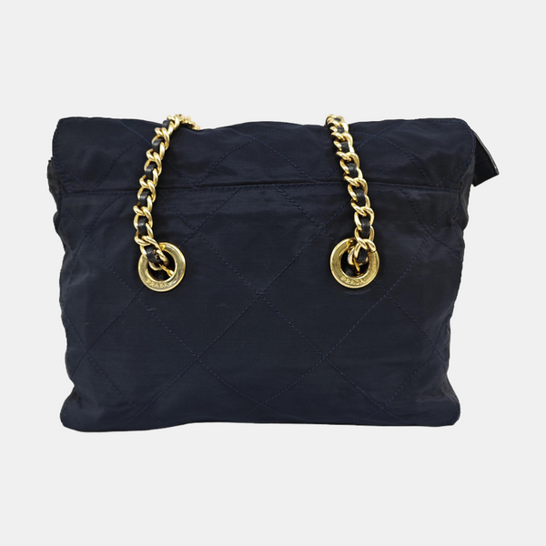 Quilted Nylon Shoulder Bag Blue