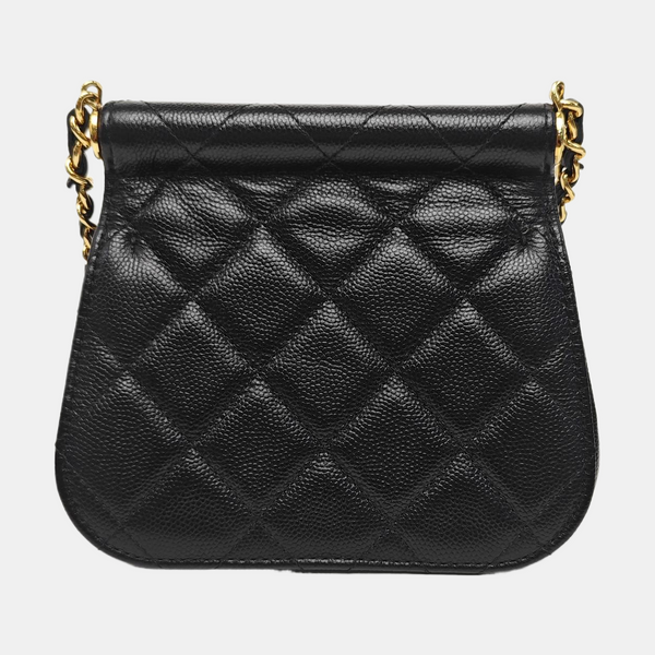 Quilted Grained Calfskin Shoulder Bag Black