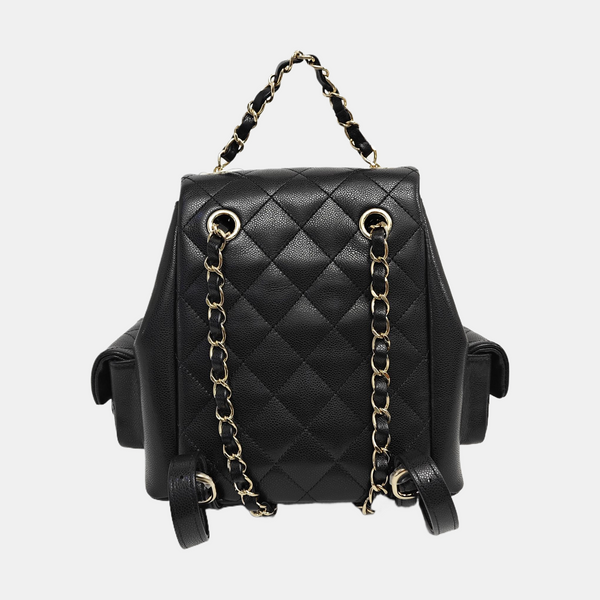 Quilted Grained Calfskin Backpack Small Black