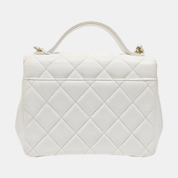 BUSINESS AFFINITY Small Quilted Grained Calfskin White