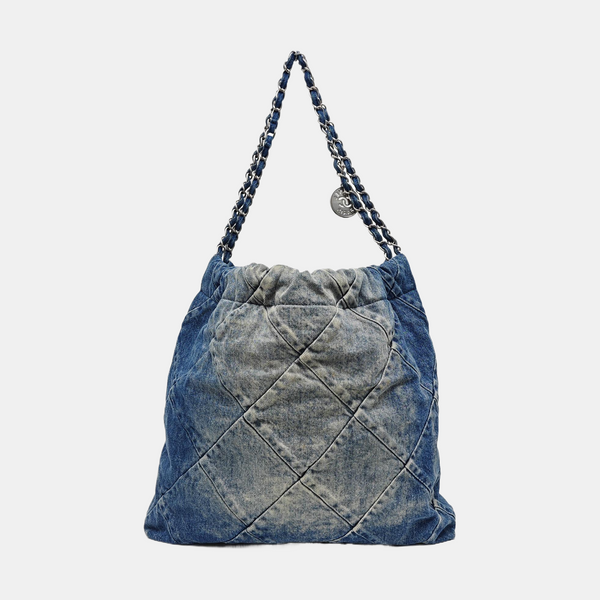 CHANEL 22 Small Quilted Denim Blue