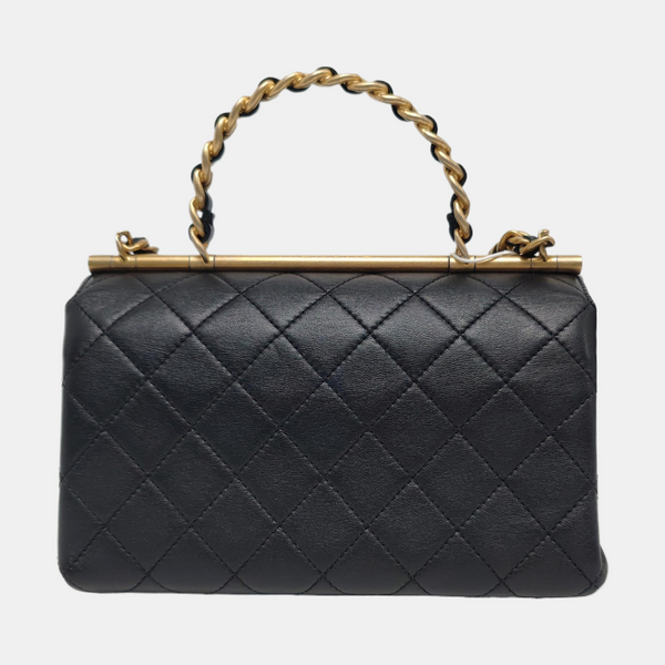 TWO TONE CHAIN HANDLE Small Quilted Lambskin Black