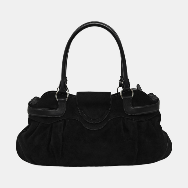 Suede Top Handle Bag Black