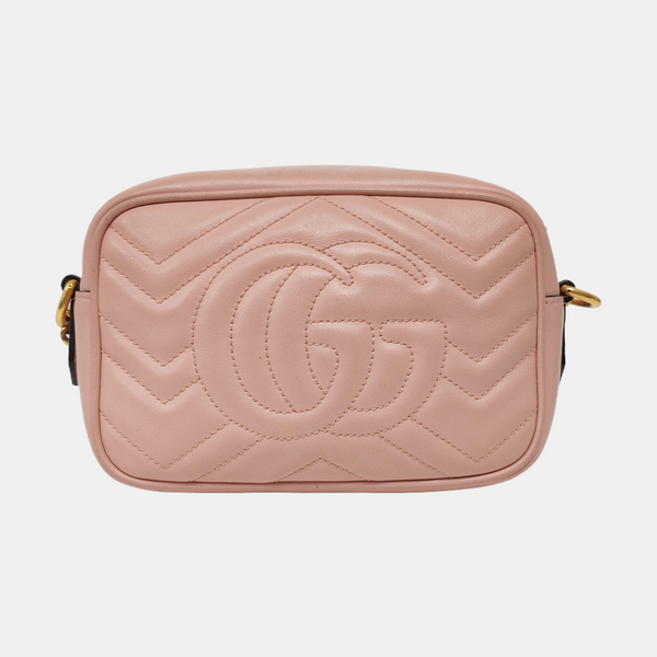 Authenticated pre-owned GG Marmont Mini Quilted Calfskin Pink - Crossbody Bag at Looply