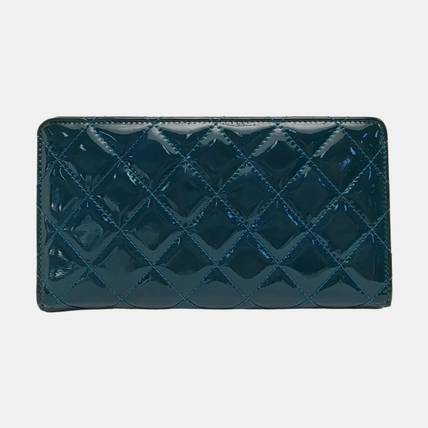 Quilted Patent Leather Wallet Blue